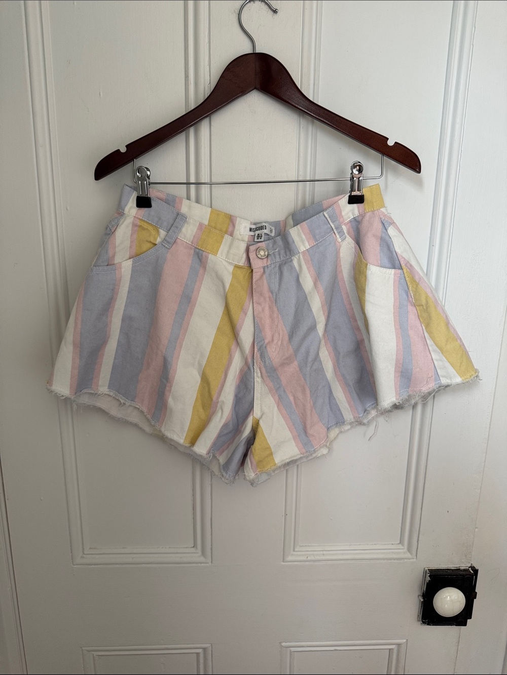 Missguided Pastel Striped High-Rise Denim Shorts